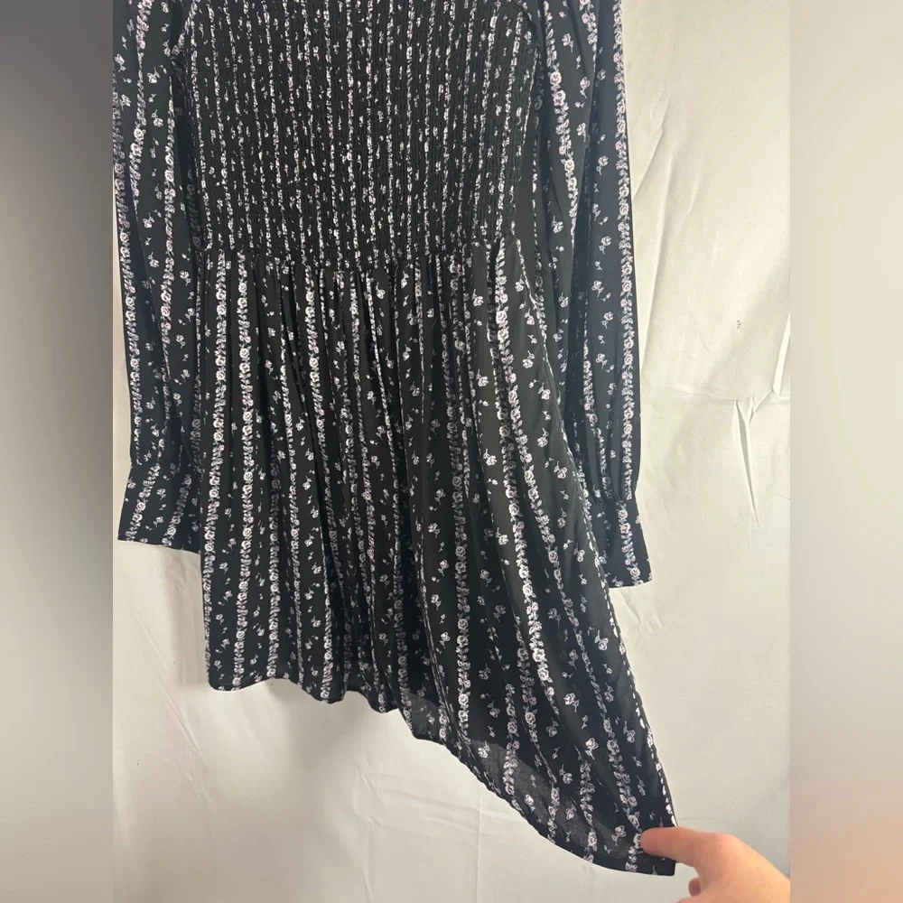 PAIGE Black Floral Long Sleeve Cottage-core Smock Bust Mini‎ Dress Size S